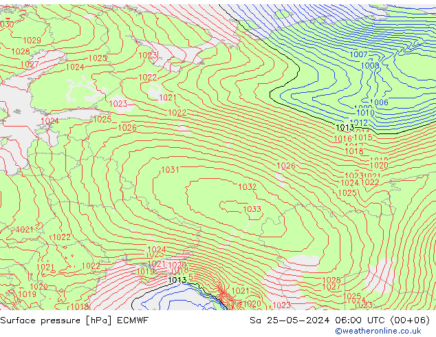 Surface pressure ECMWF Sa 25.05.2024 06 UTC