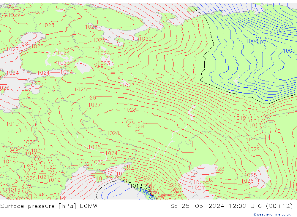 Bodendruck ECMWF Sa 25.05.2024 12 UTC