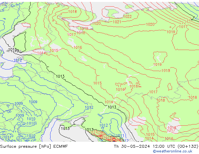 Atmosférický tlak ECMWF Čt 30.05.2024 12 UTC