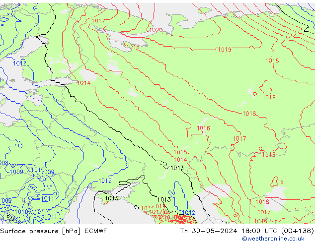 pressão do solo ECMWF Qui 30.05.2024 18 UTC