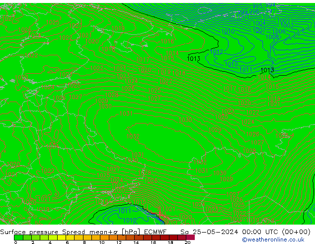 Atmosférický tlak Spread ECMWF So 25.05.2024 00 UTC