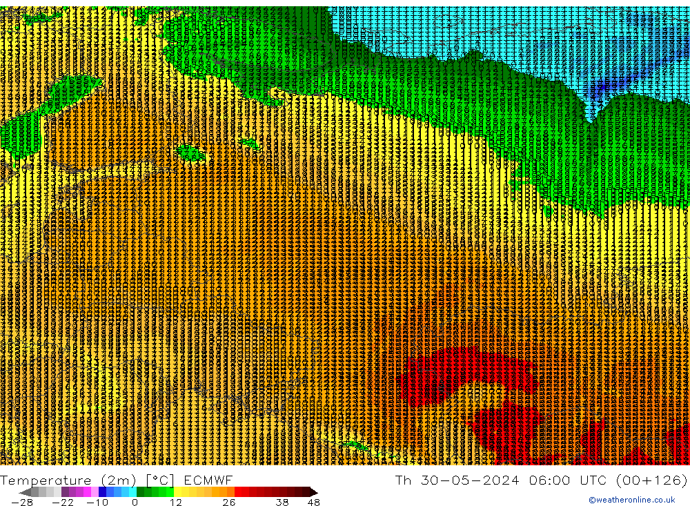 Temperature (2m) ECMWF Th 30.05.2024 06 UTC