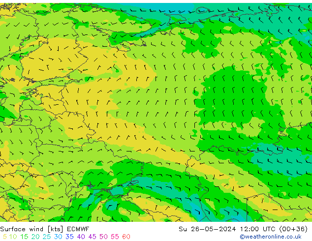 Viento 10 m ECMWF dom 26.05.2024 12 UTC