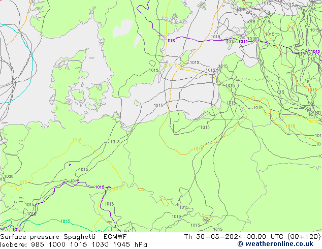 приземное давление Spaghetti ECMWF чт 30.05.2024 00 UTC