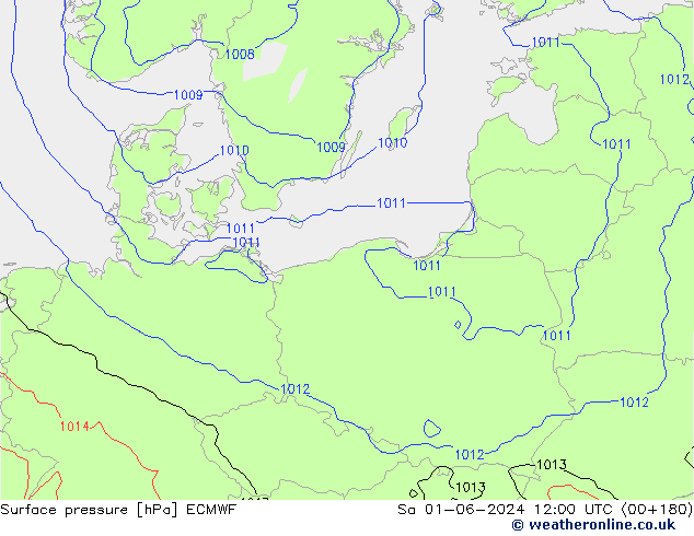 Presión superficial ECMWF sáb 01.06.2024 12 UTC