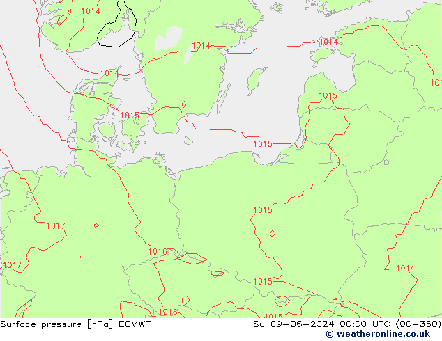 Atmosférický tlak ECMWF Ne 09.06.2024 00 UTC