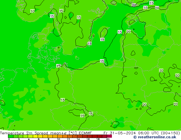 Temperaturkarte Spread ECMWF Fr 31.05.2024 06 UTC