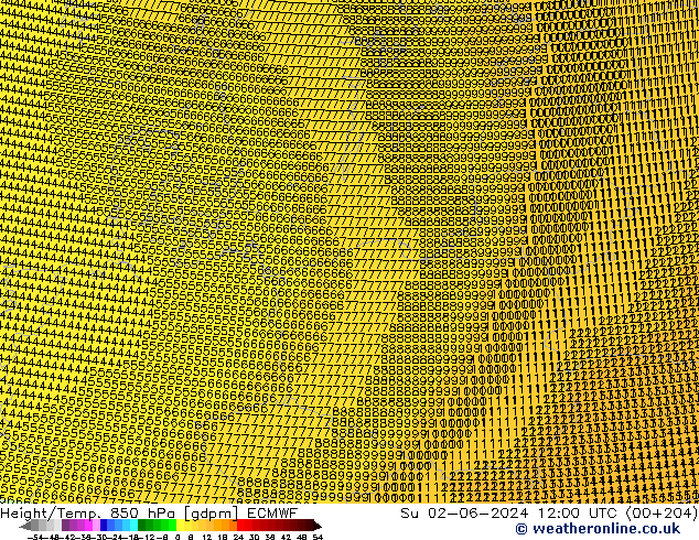 Height/Temp. 850 hPa ECMWF  02.06.2024 12 UTC