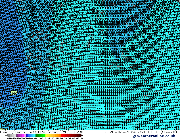 Hoogte/Temp. 500 hPa ECMWF di 28.05.2024 06 UTC