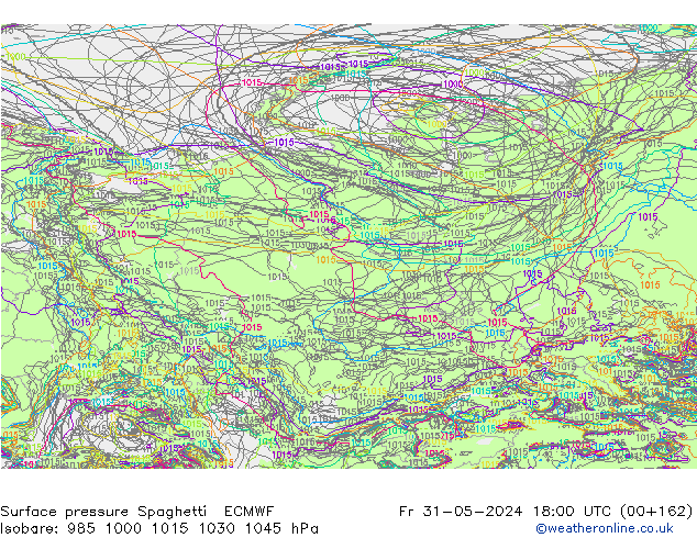 Surface pressure Spaghetti ECMWF Fr 31.05.2024 18 UTC