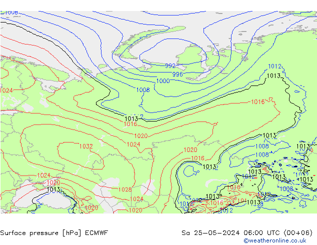 Surface pressure ECMWF Sa 25.05.2024 06 UTC