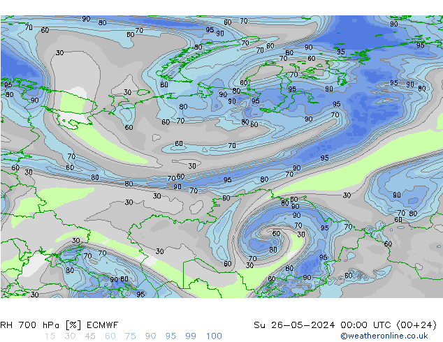 RH 700 hPa ECMWF Ne 26.05.2024 00 UTC