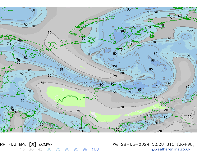 RH 700 hPa ECMWF We 29.05.2024 00 UTC