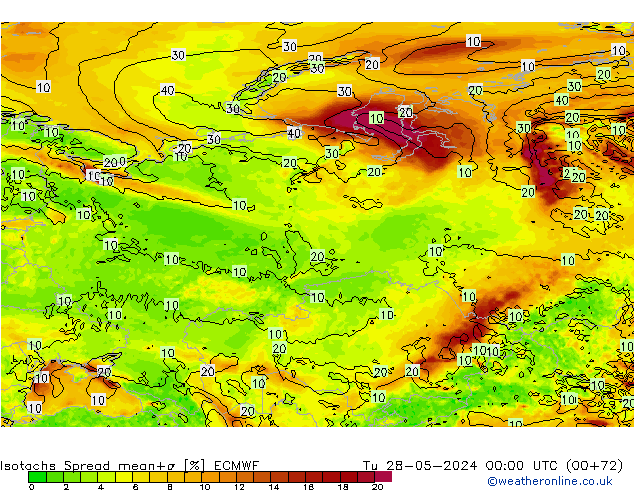 Isotachs Spread ECMWF Tu 28.05.2024 00 UTC