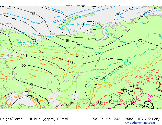 Height/Temp. 925 hPa ECMWF Sa 25.05.2024 06 UTC