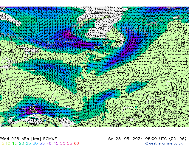 Wind 925 hPa ECMWF Sa 25.05.2024 06 UTC