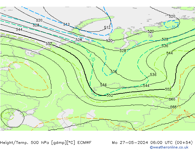 Height/Temp. 500 hPa ECMWF Mo 27.05.2024 06 UTC