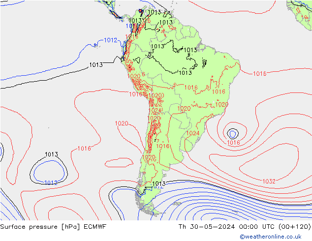 Atmosférický tlak ECMWF Čt 30.05.2024 00 UTC