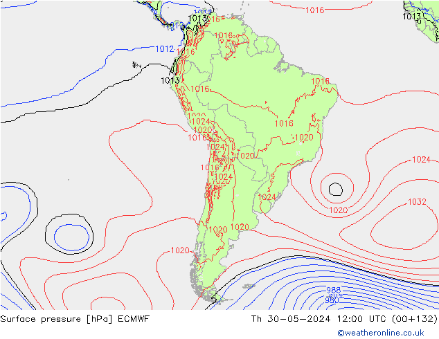 Presión superficial ECMWF jue 30.05.2024 12 UTC