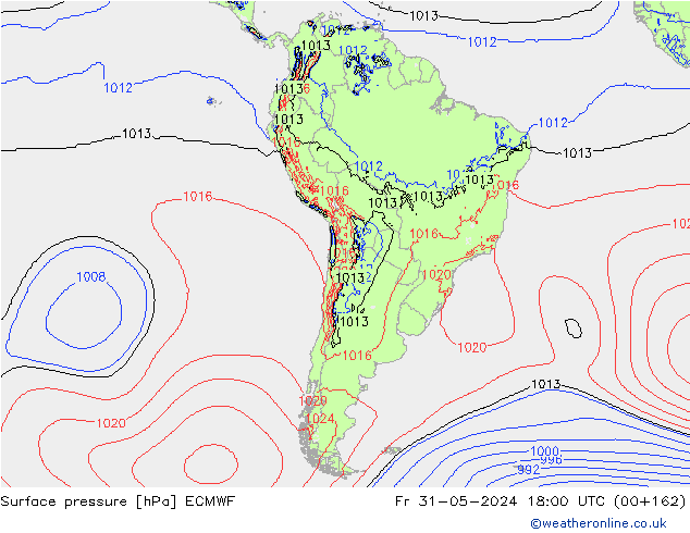 pressão do solo ECMWF Sex 31.05.2024 18 UTC