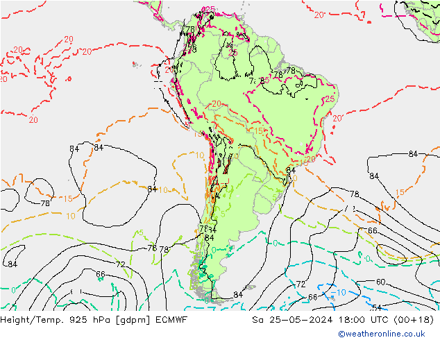 Hoogte/Temp. 925 hPa ECMWF za 25.05.2024 18 UTC