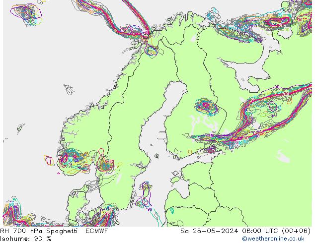 RH 700 гПа Spaghetti ECMWF сб 25.05.2024 06 UTC