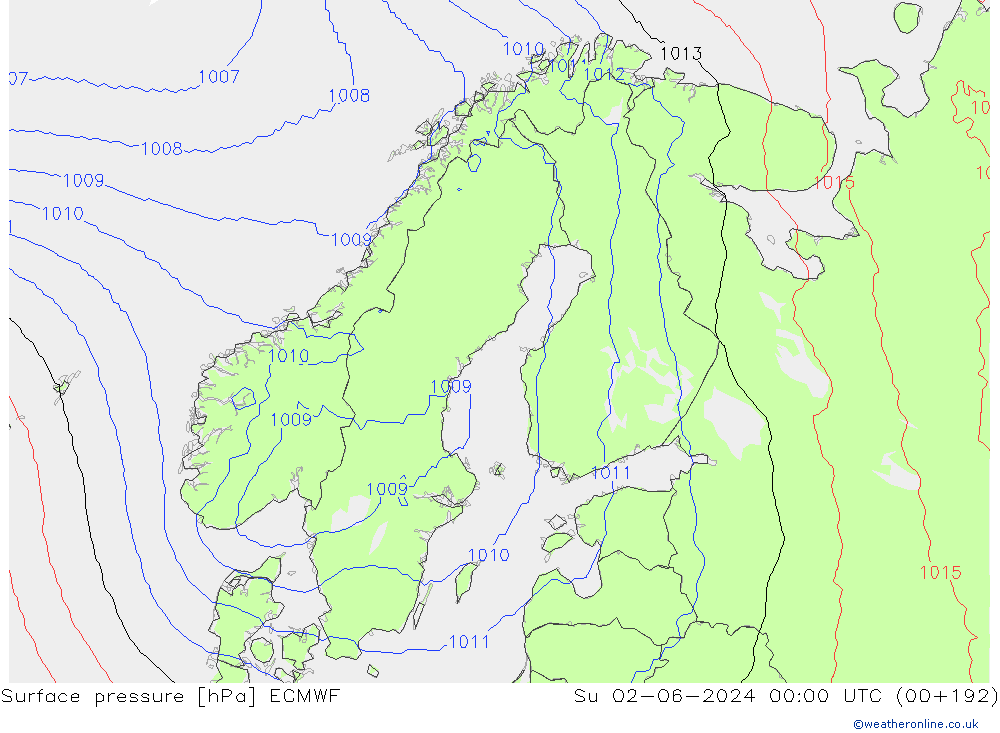 Surface pressure ECMWF Su 02.06.2024 00 UTC