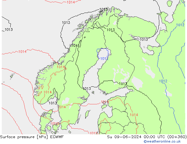 Atmosférický tlak ECMWF Ne 09.06.2024 00 UTC