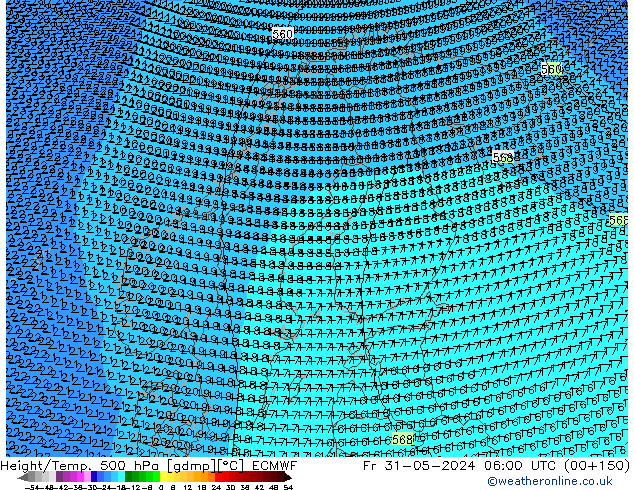 Height/Temp. 500 hPa ECMWF Pá 31.05.2024 06 UTC