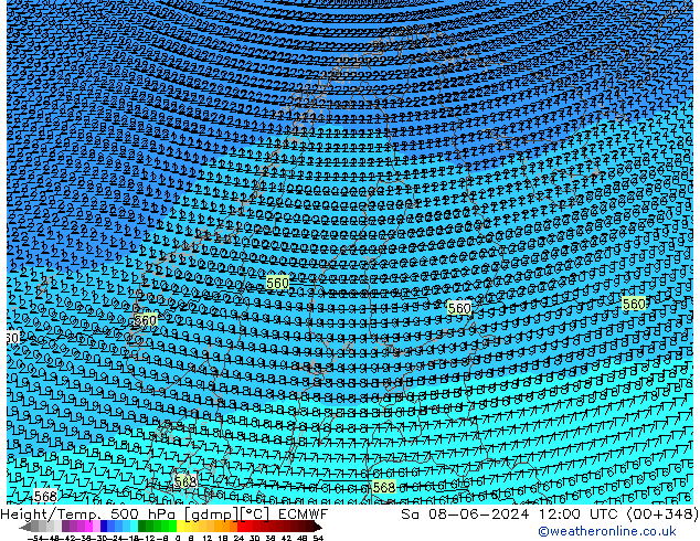 Hoogte/Temp. 500 hPa ECMWF za 08.06.2024 12 UTC