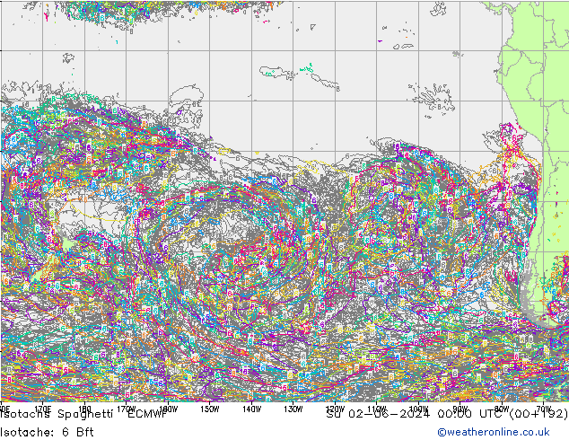 Isotachs Spaghetti ECMWF Вс 02.06.2024 00 UTC