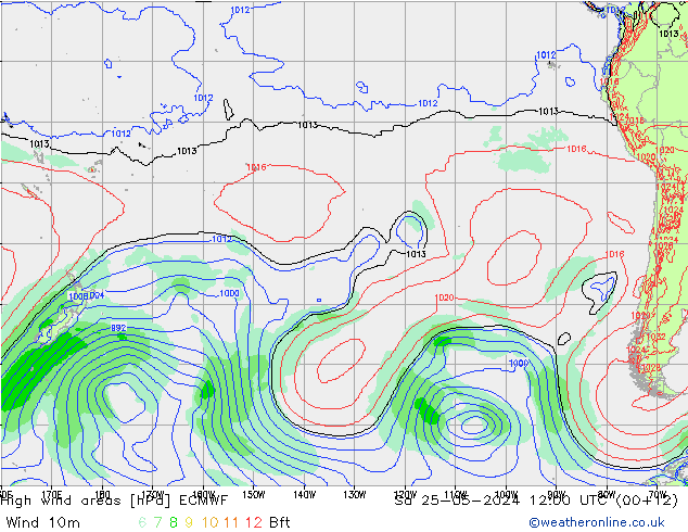 High wind areas ECMWF  25.05.2024 12 UTC