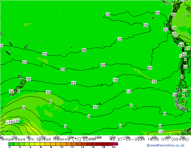 Temperatuurkaart Spread ECMWF ma 27.05.2024 18 UTC