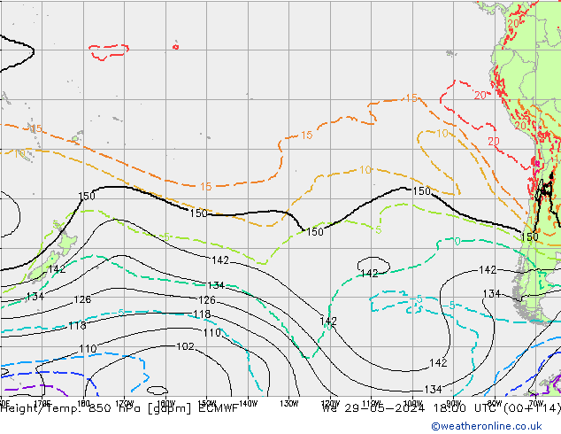 Height/Temp. 850 hPa ECMWF We 29.05.2024 18 UTC