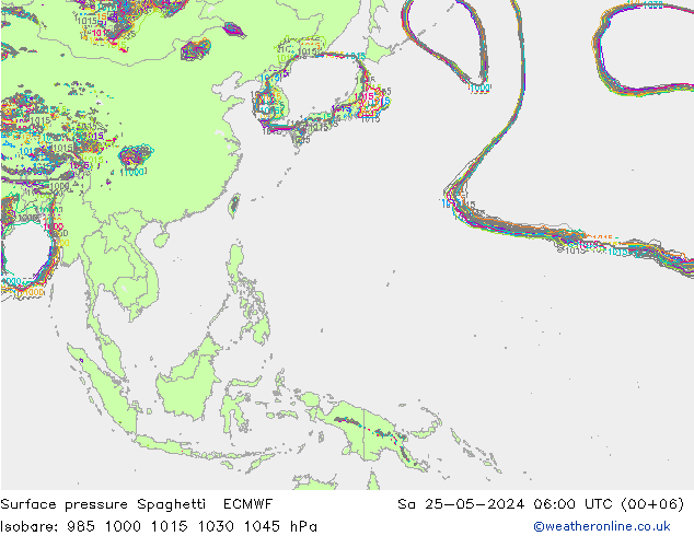 Pressione al suolo Spaghetti ECMWF sab 25.05.2024 06 UTC