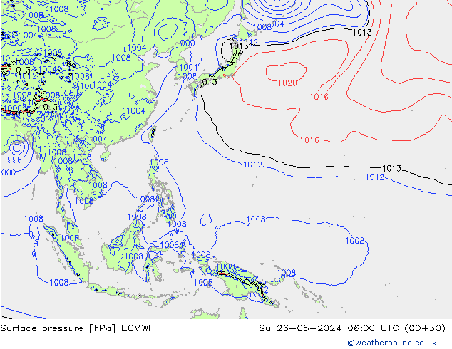 Pressione al suolo ECMWF dom 26.05.2024 06 UTC