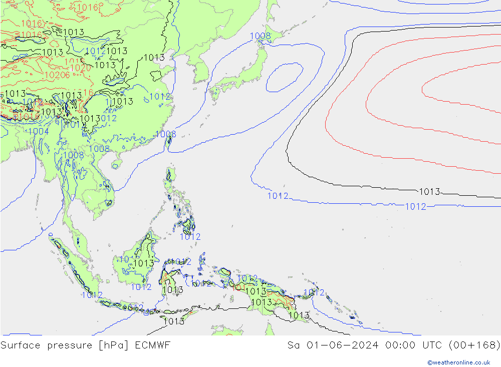 Surface pressure ECMWF Sa 01.06.2024 00 UTC