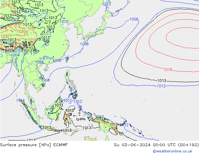 Surface pressure ECMWF Su 02.06.2024 00 UTC