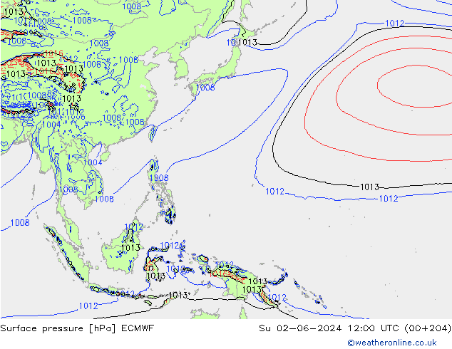 Presión superficial ECMWF dom 02.06.2024 12 UTC