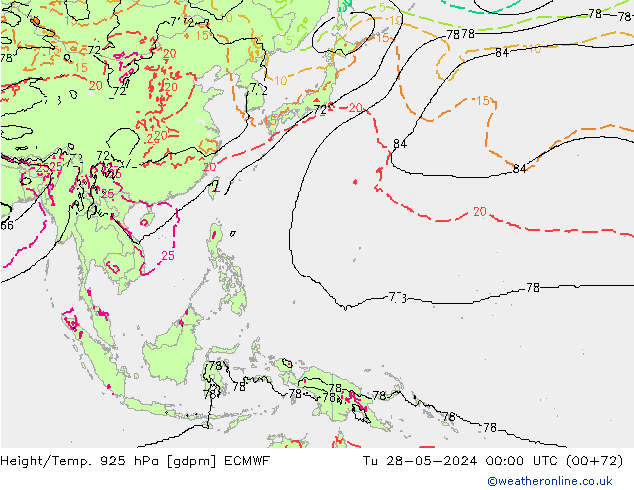 Height/Temp. 925 hPa ECMWF Ter 28.05.2024 00 UTC