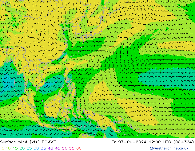 Surface wind ECMWF Fr 07.06.2024 12 UTC