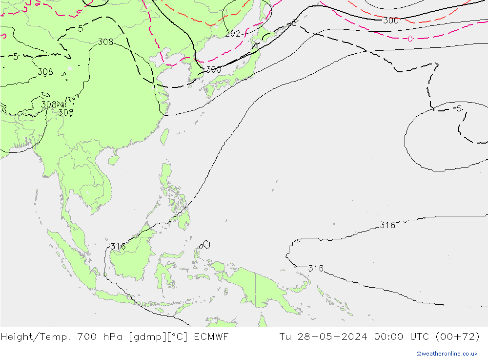 Height/Temp. 700 hPa ECMWF mar 28.05.2024 00 UTC
