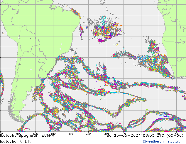 Isotachs Spaghetti ECMWF Sa 25.05.2024 06 UTC
