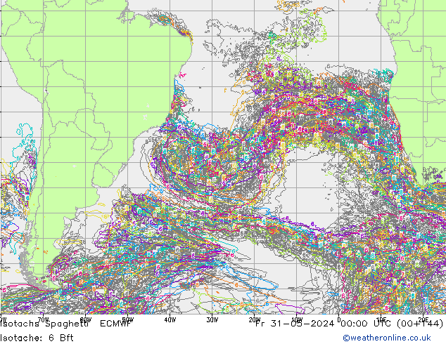 Isotachs Spaghetti ECMWF Pá 31.05.2024 00 UTC