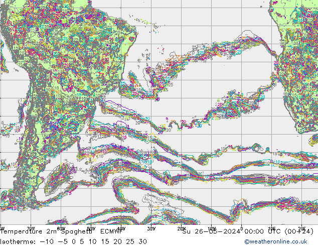 Temperature 2m Spaghetti ECMWF Su 26.05.2024 00 UTC