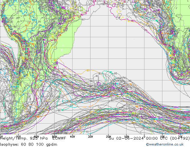 Height/Temp. 925 hPa ECMWF nie. 02.06.2024 00 UTC