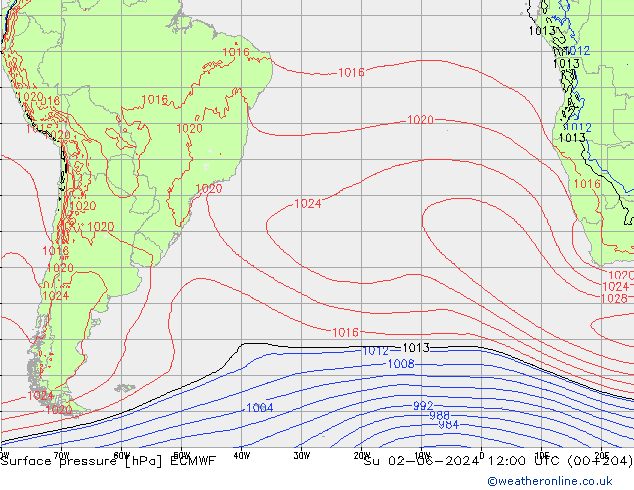 Pressione al suolo ECMWF dom 02.06.2024 12 UTC