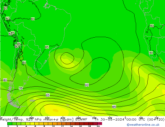 Height/Temp. 925 hPa ECMWF Čt 30.05.2024 00 UTC