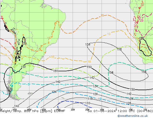 Height/Temp. 850 hPa ECMWF Sa 01.06.2024 12 UTC