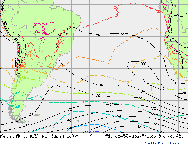 Height/Temp. 925 hPa ECMWF dom 02.06.2024 12 UTC